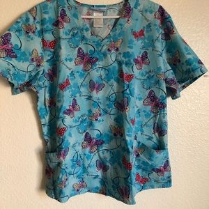 Scrub top- butterfly cancer awareness